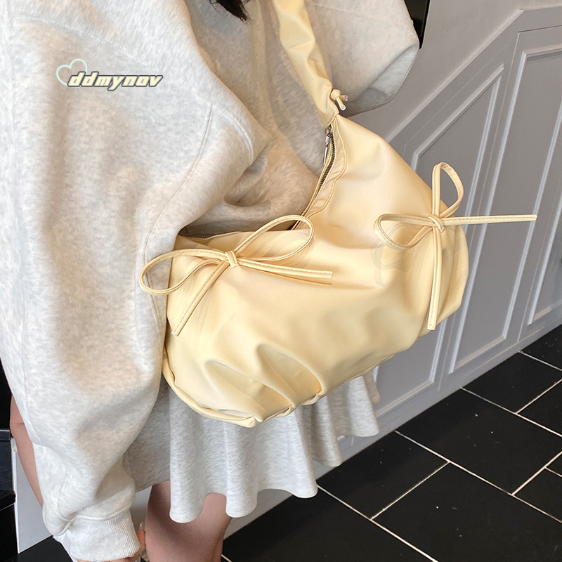 2025 New Cloud Pleated for Women Large Capacity Shoulder Underarm Dumpling Drawstring Bowknot Crossbody Bag ddmynov