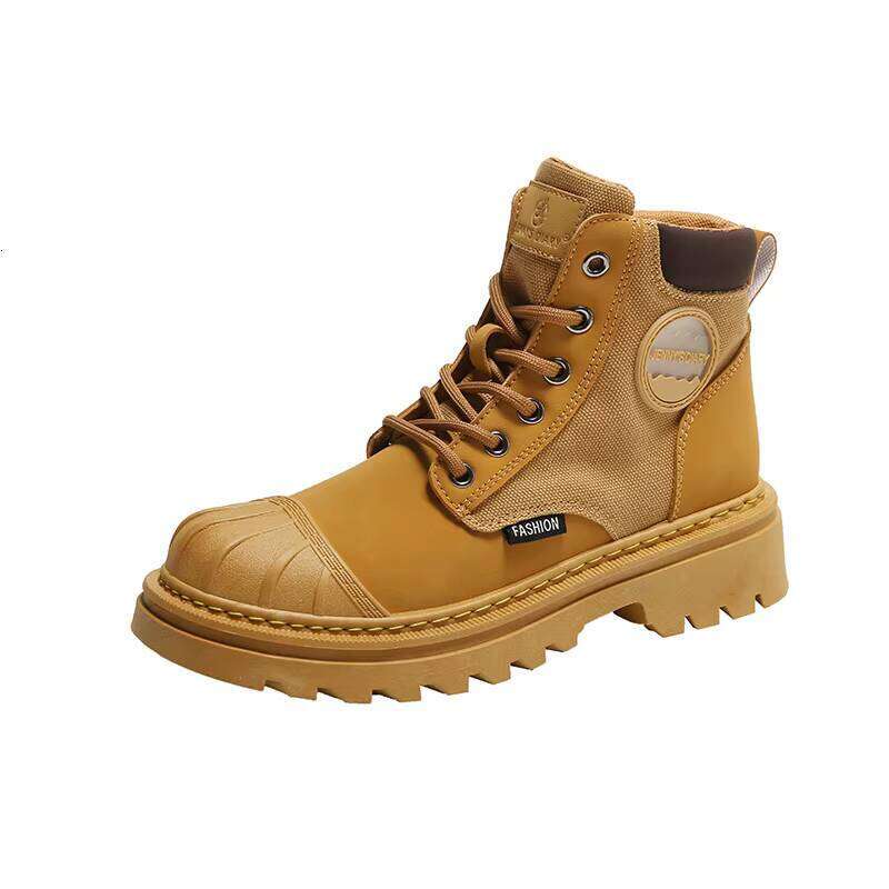 New Canvas Shell Head Casual Short Boots, Work Suit Boots with Thick Sole, Tall and Slim PU Adult Men Winter Shoes Rubber