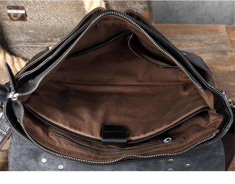 Fashion high-quality genuine leather men's briefcase business natural real cowhide handbag black laptop messenger bags