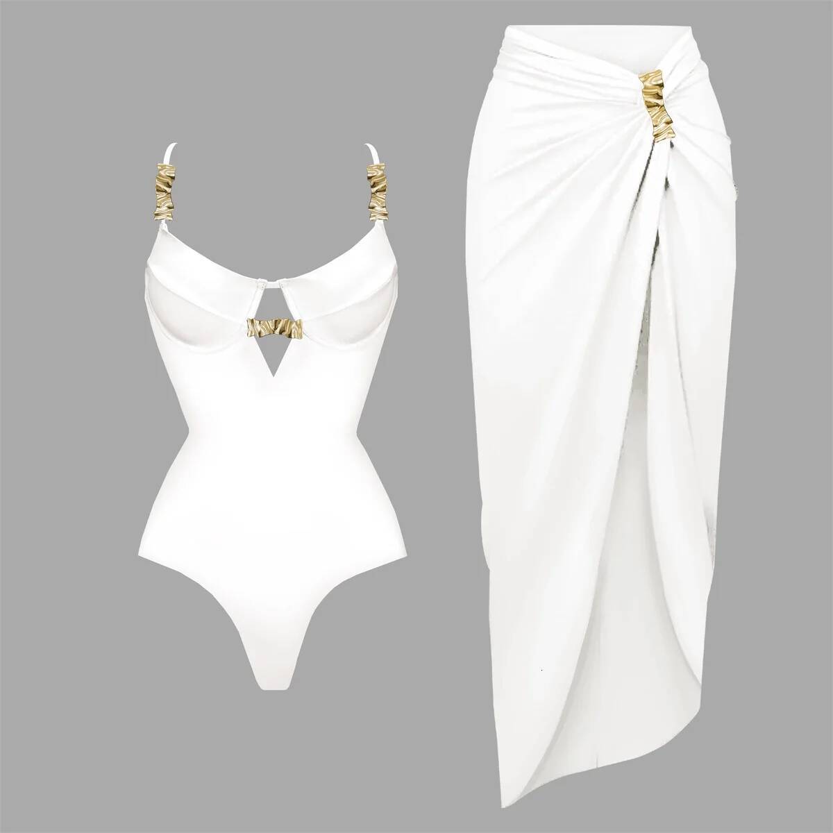 3Pc Push Bikini With Cover Up Women Sexy Swimsuit Female Swimwear Bandeau Biquini Shiny Button Bathingsuit Bodysuit Beachwear