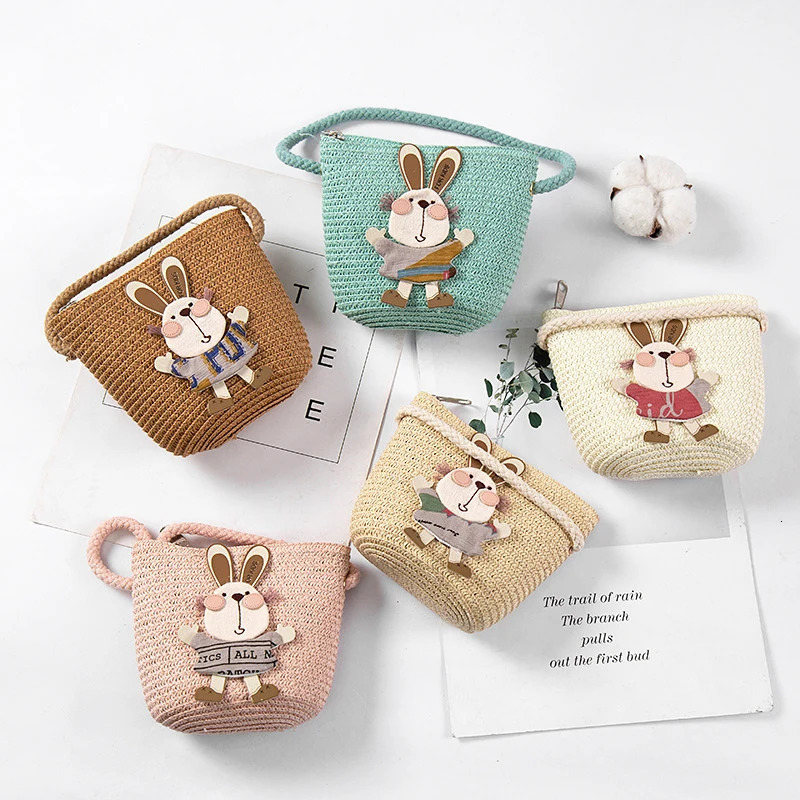 Summer Hand Made Straw Bags Children Single Inclined Shoulder Exquisiteness Kids Cartoon Coin Purses Cute Princess Handbags 250605