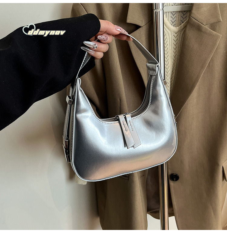 2025 Spring Summer New Korean Niche Design Handbag Patent Leather Shiny Women's Fashion Shoulder Underarm Bag ddmynov