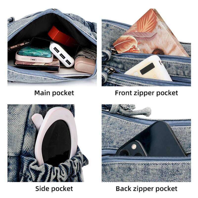 Women Retro Travel Sling Shoulder Casual Washed Denim Commuting Crossbody Bag Female Shopping Tote Handbags Large Day Pack