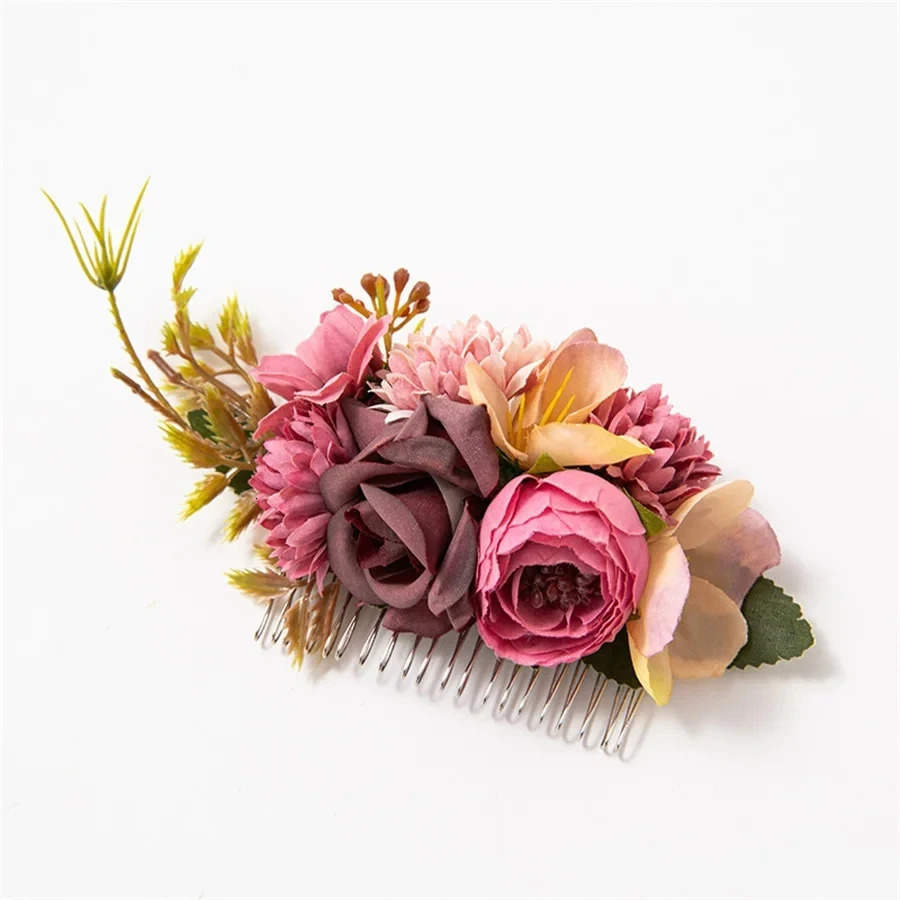 Bohemia Brides Wedding Flower Hair Comb Hairpin Bridesmaid Headdress Hair Combs Hair Accessories for Women Girls Floral Hairpins 250610