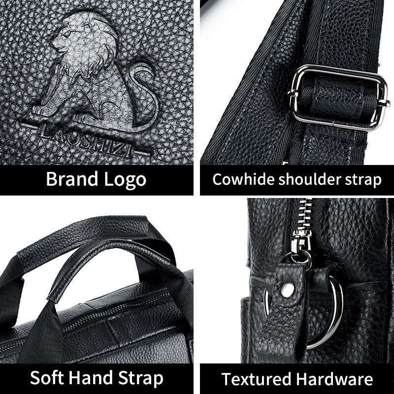 Men's Leather Briefcase, Vintage Cowhide Computer Double Front Large Bag Opening, Rear Lage Compartment Insert Bag,
