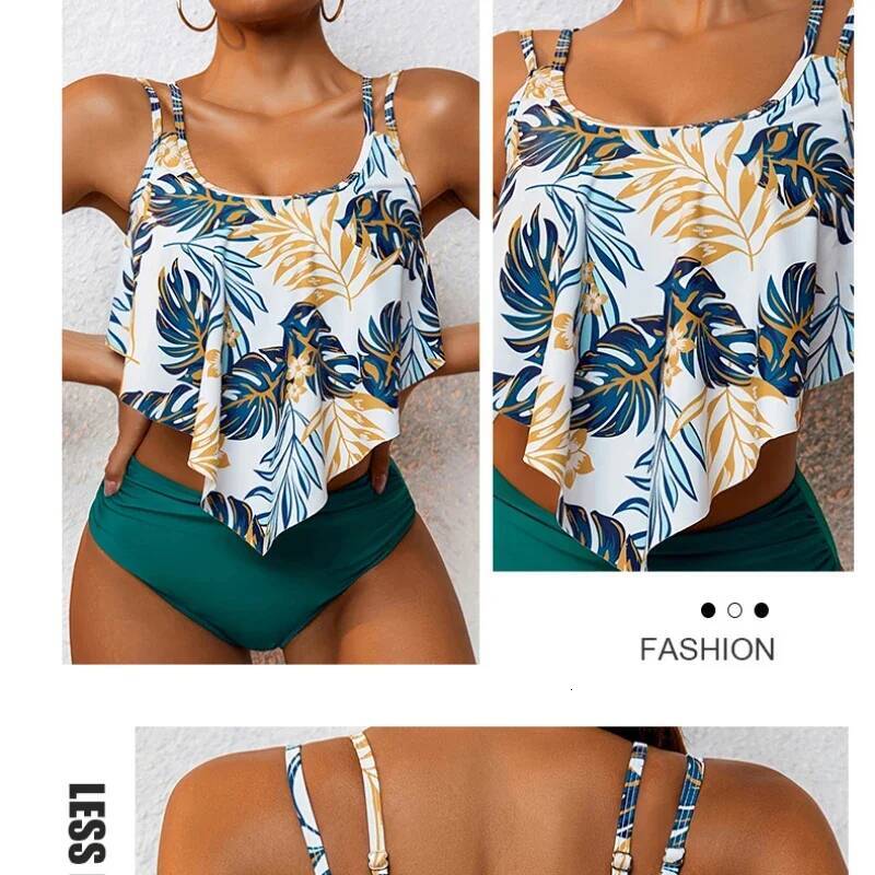 Women Swimsuit Gradient Bikini High Waist Two Pieces Set Swiming Sexy Bquini Print Bathing Suit Bandage Swimwear Tankinis