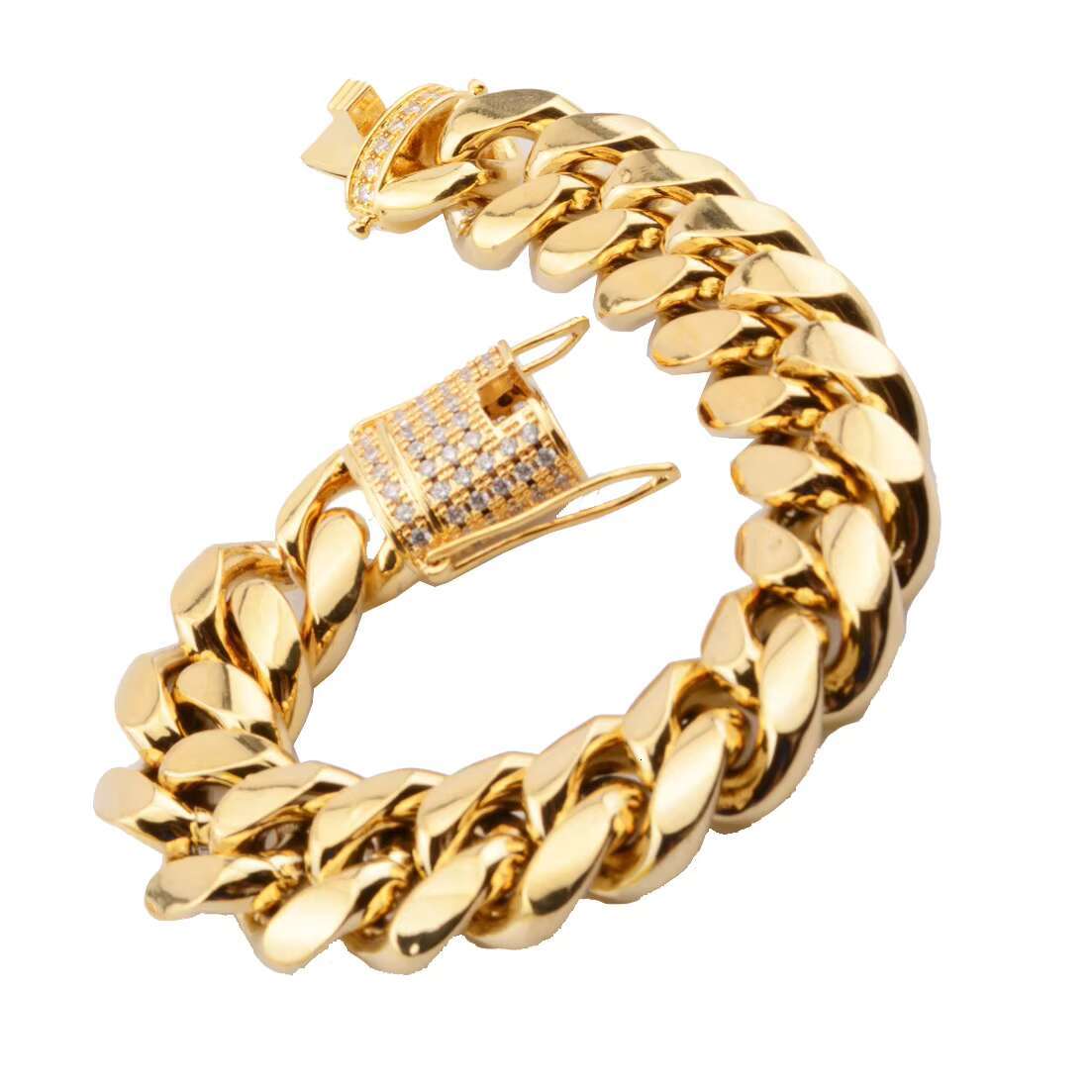 18K Gold Plated Stainless Steel Miami Cuban Chain Bracelet 8/10/12/14/16/18MM Diamond Clasp Bracelets Fashion Link Bracelets