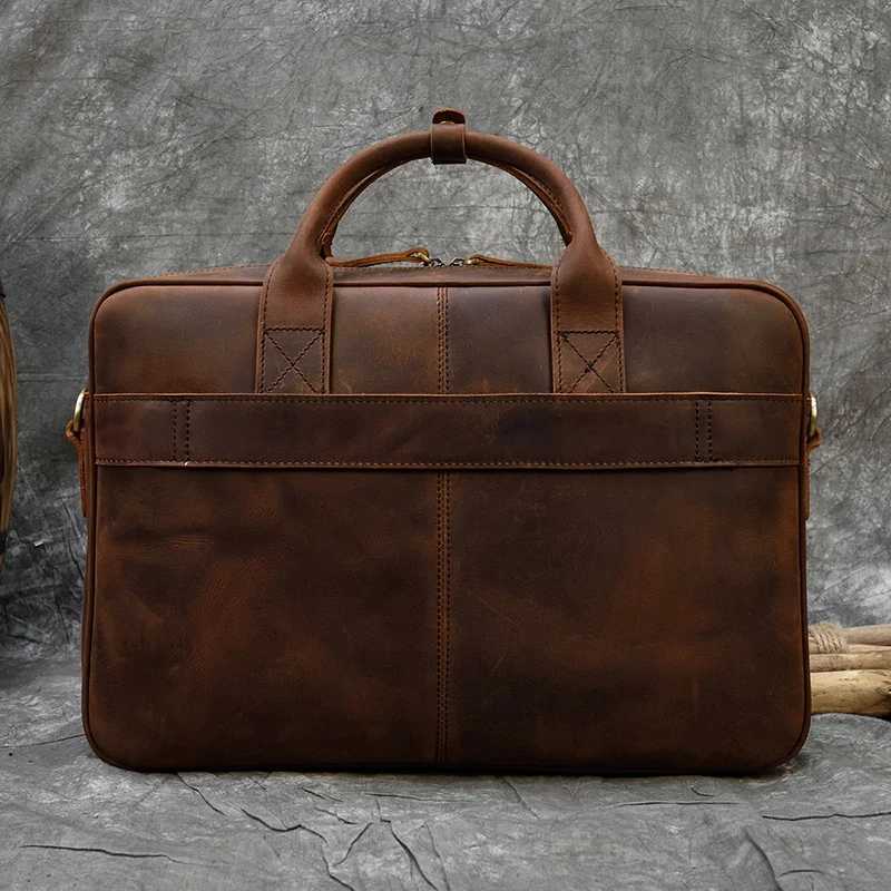 Retro Laptop Briefcase Bag Genuine Leather Handbags Casual 15.6 Business Bag Daily Working Tote Bags Men Male bag for documents W250610
