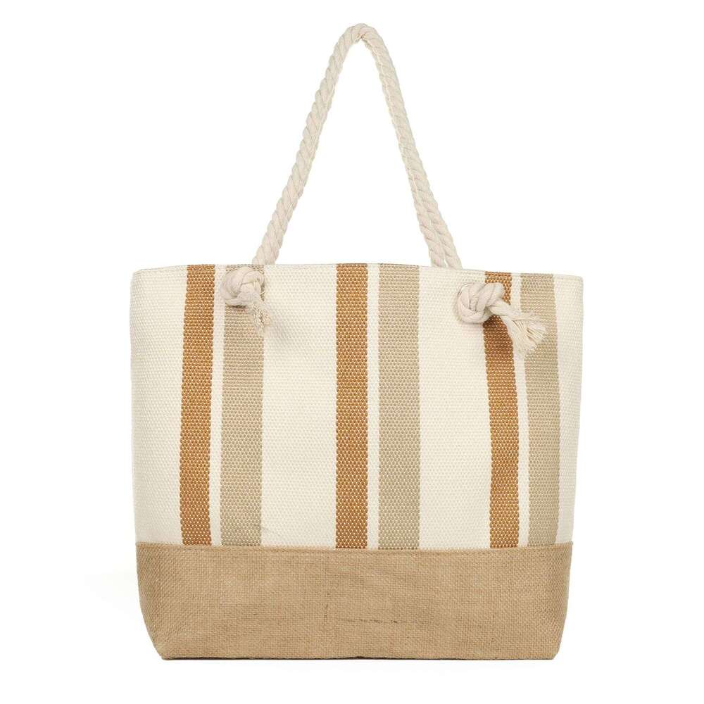 Large Capacity Women's Shoulder 2024 New Canvas Vertical Striped Tote Beach Bag