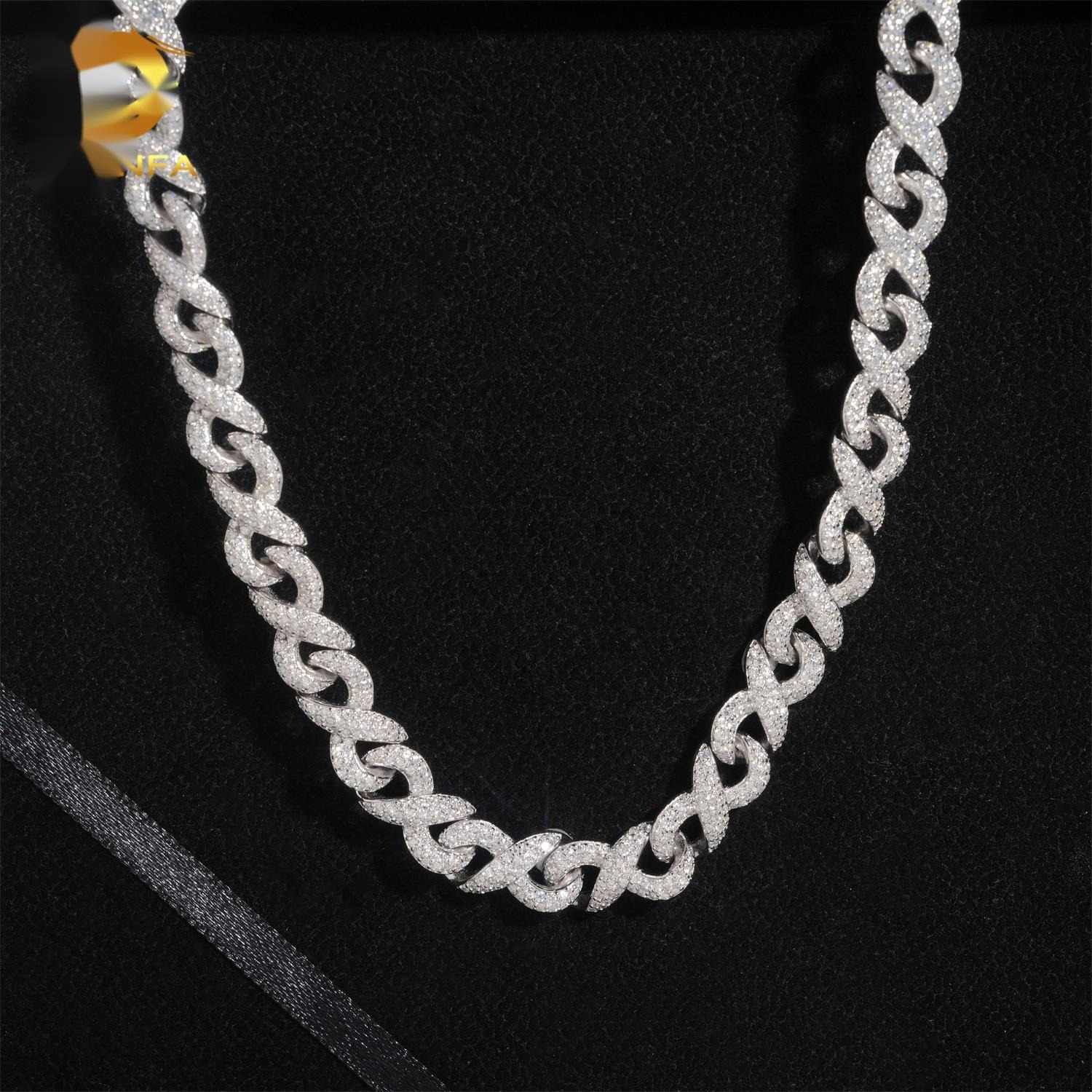 Moissanite Hip Hop Jewelry Trendy New Out Cuban Chain 925 Silver 10mm Infinity Necklace OACOCA