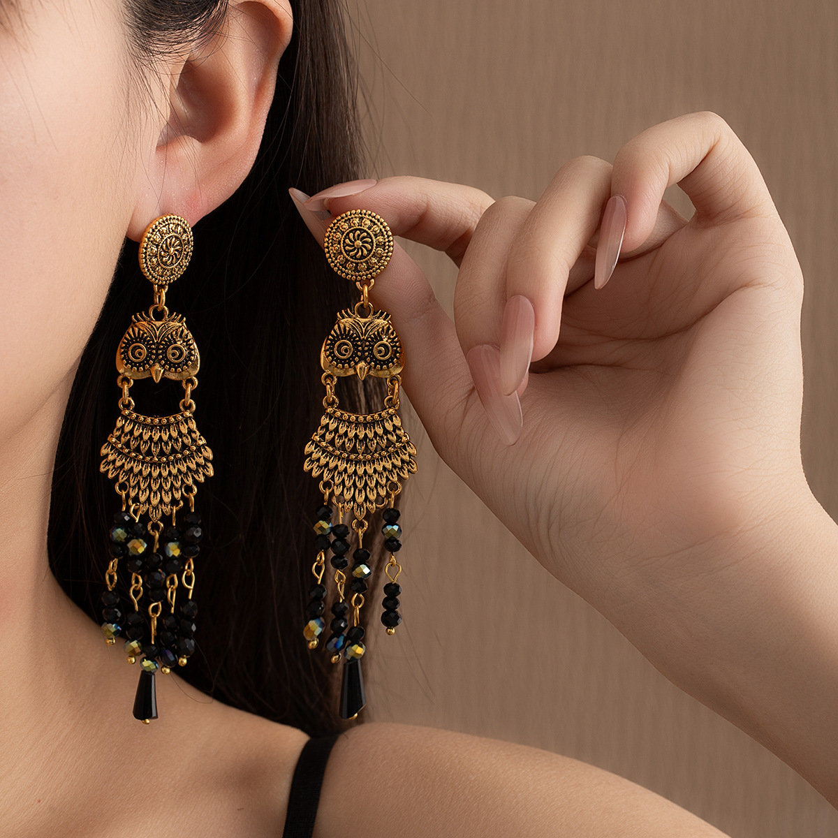 Vintage Ethnic Inspired Owl Tassel Earrings Bohemian Style Statement Jewelry with Retro Sophistication