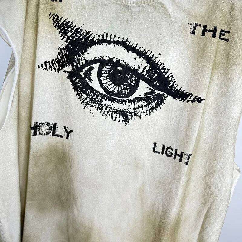 Streetwear Vintage Washed Apricot Made Dirty Sleeveless T Shirt Tee Men Women Best Quality SAINT I Saw The Holy Light T-Shirt