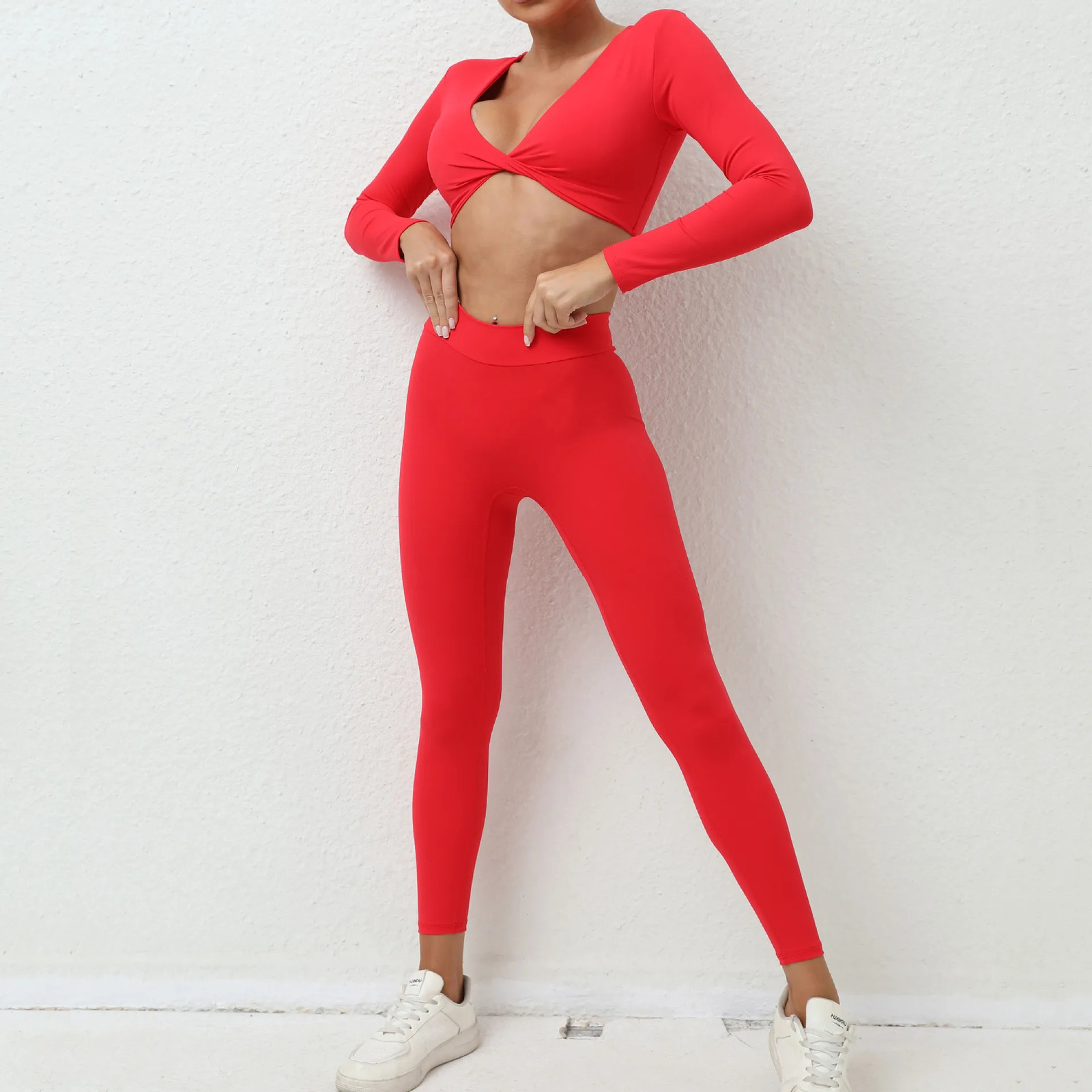 2PCS Yoga Set Sport Fitness High Waist Hip Lifting Pants Naked Feeling Long Sleeve Suit Gym Leggings Set for Women Sports Set 250609