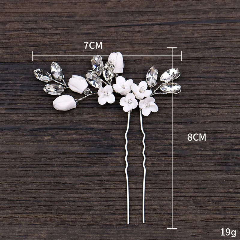 Exquisite Girls Hair Accessories Silver Rhinestone Clay Flower Headwear Wedding Bridal Hair Forks 250610