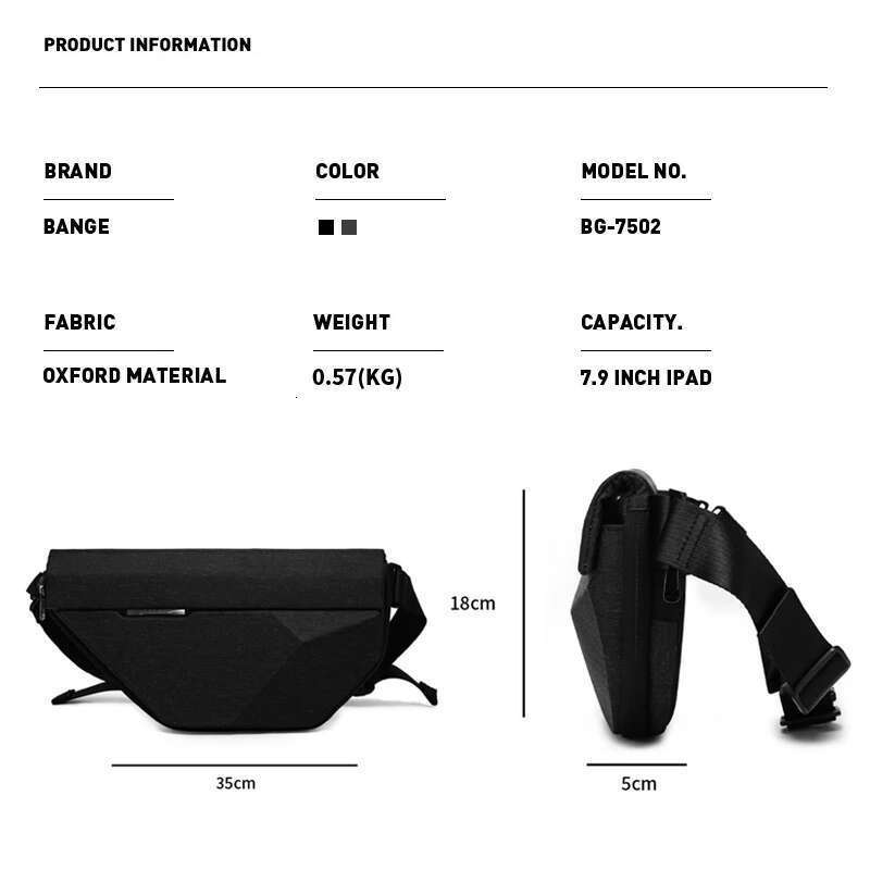 BANGE Men Oxford Waterproof Multifunction Hard Shoulder Messenger Chest Sling Crossbody Bags Travel For 7.9 Inch Ipad