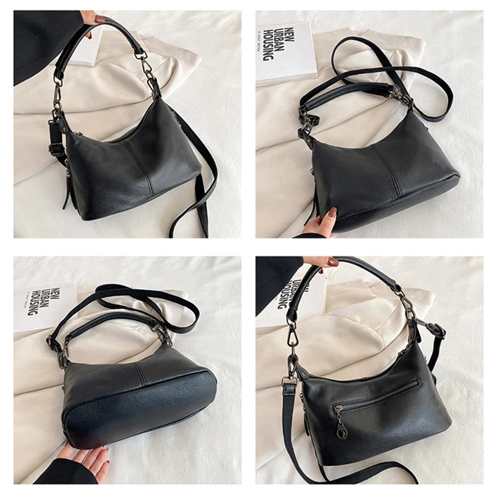 Women Fashion Shoulder Bag Large Capacity Cowhide Stylish Crossbody Bag Adjustable Strap Retro Armpit Bag for Outdoor Travel 250606