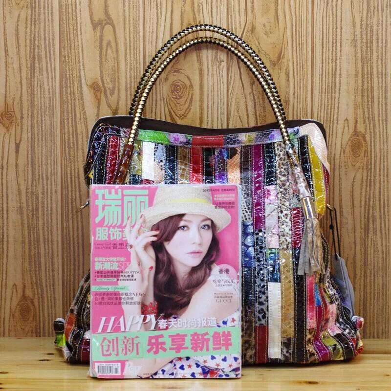 iPinee Real Cow Bags For Women Brands Cowhide Paillette Genuine Leather Handbags Snake Messenger Bag Tote