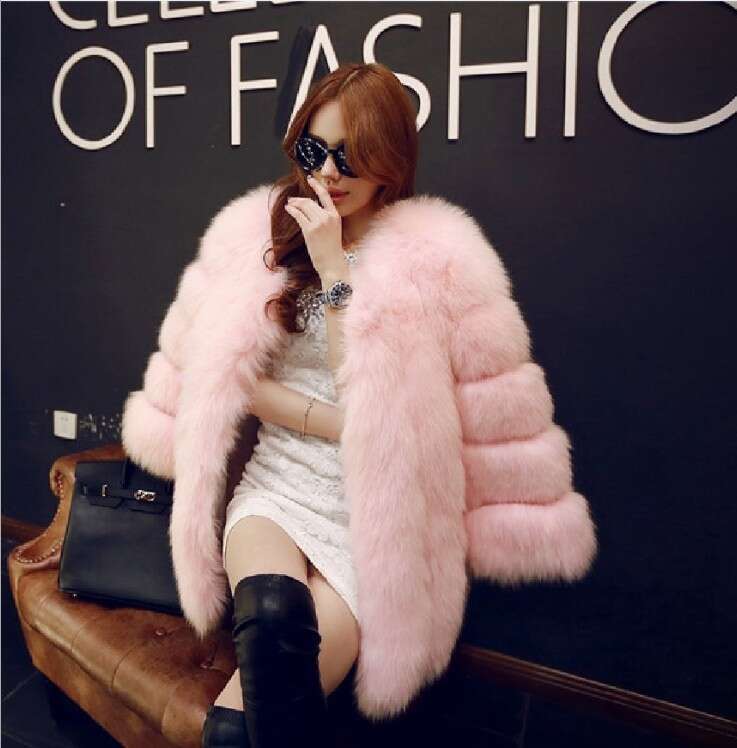 Faux For Women New Autumn Winter Fox Mid-Length Synthetic Fur Coat