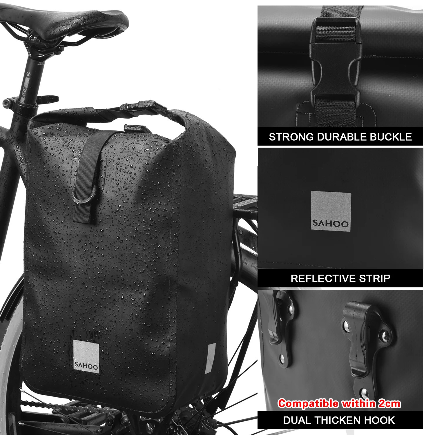 SAHOO Cycling Bicycle Bike Rear Seat Trunk Bag Large Capacity Panniers Reflective Rear Bag Waterproof Bicycle Storage Bag 250610