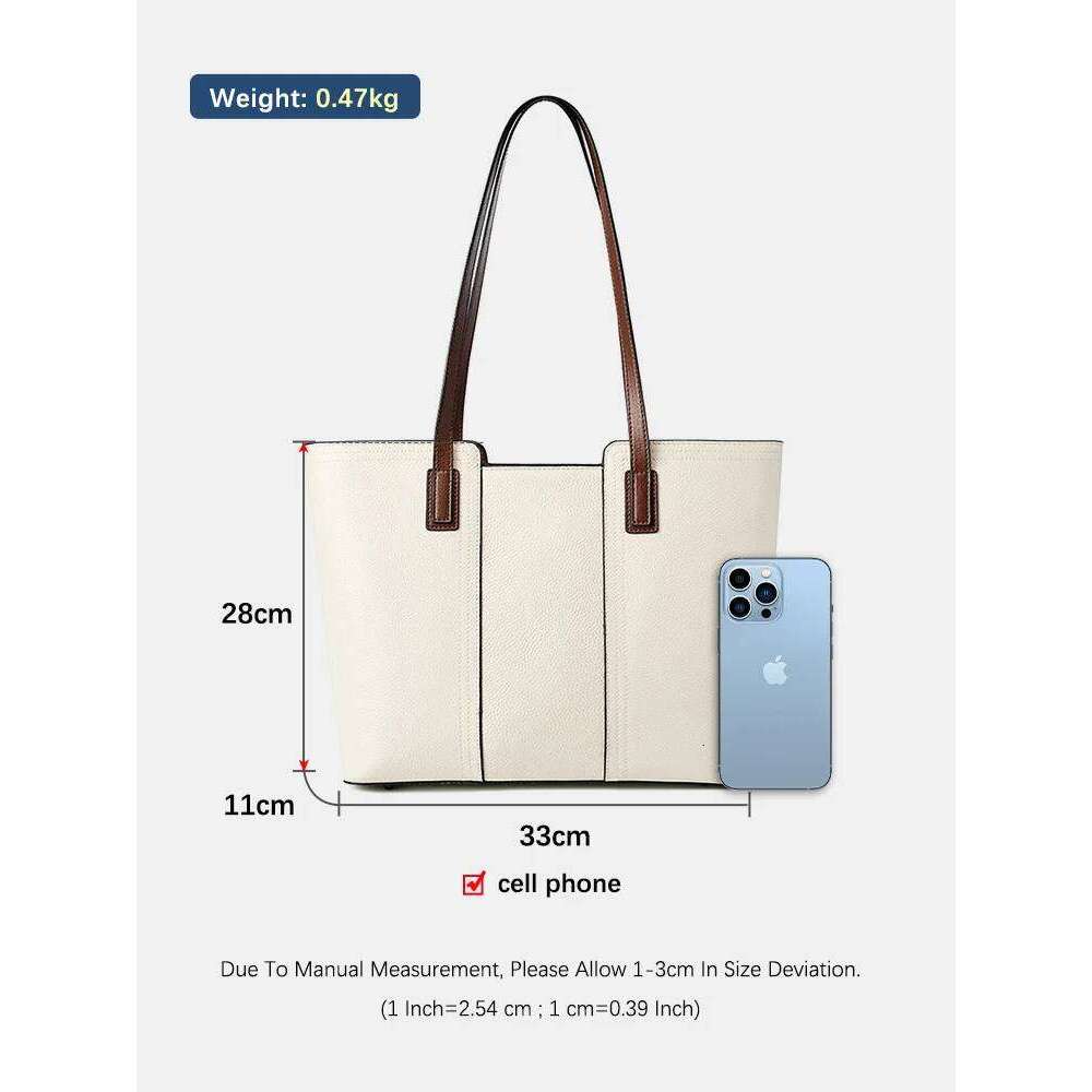 Zency 2024 Genuine Leather Women's Work Tote Bag Handbag Classic Elegant Beige Large Capacity Shopper Pocket Black Purse For A4