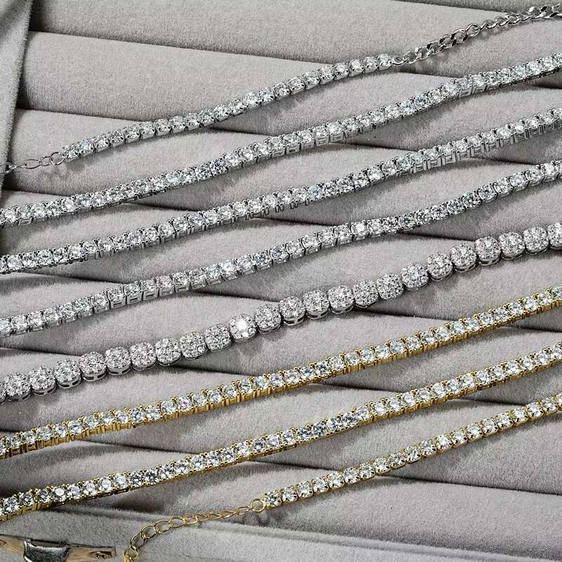 Fine Jewelry VVS 3mm Mossanite Jewelry Iced Out Tennis Bracelet 925 Sterling Silver Sparkling Moissanite Tennis Bracelet Chain