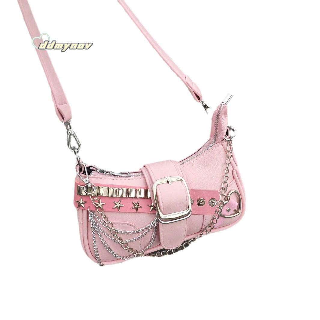 Niche Design Y2K Underarm 2024 Versatile Crossbody Trendy Pink Star Baguette Shoulder Bag ddmynov