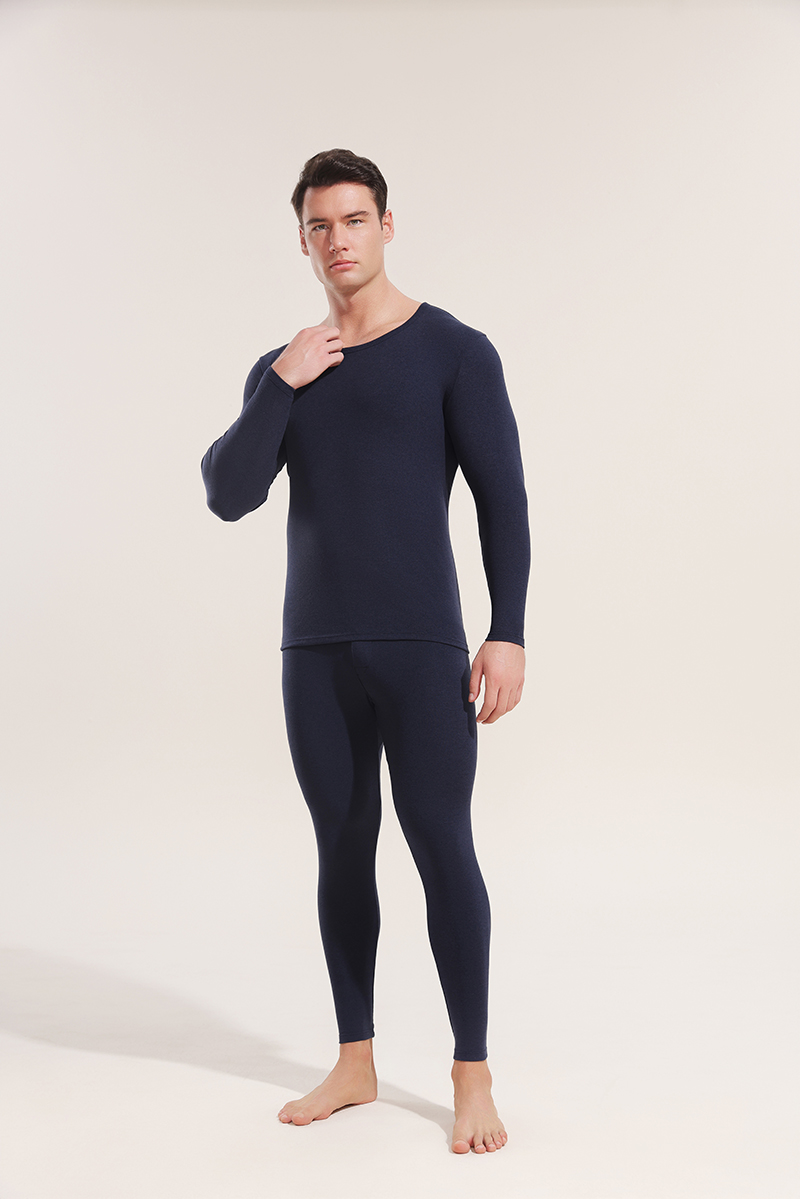 Autumn and winter men's thermal underwear double brushed skin-friendly fabric round neck, long sleeves, high elasticity and non-marking warm clot
