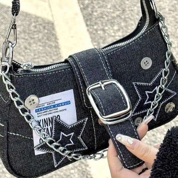 2025 New Millennial Hot Girl Star Denim Underarm Fashion Patchwork Chain Trend Commuter Handbag Shoulder Bag