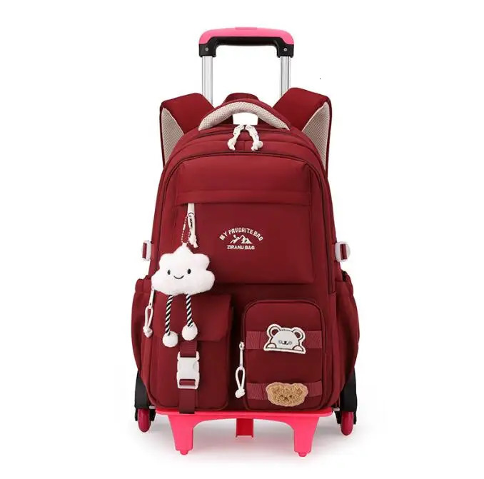 School Trolley Bag with 2 wheels 6 For girls Rolling Backpack bags for primary school Kids Wheeled satchel 250605