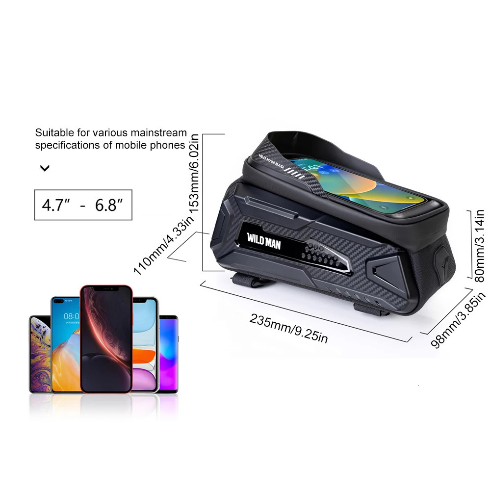 WILD MAN MTB Road Bike Top Frame Bag Touch Screen 1L Bike Pouch Phone Case Waterproof with Earphone Hole Cycling Equipment 250610