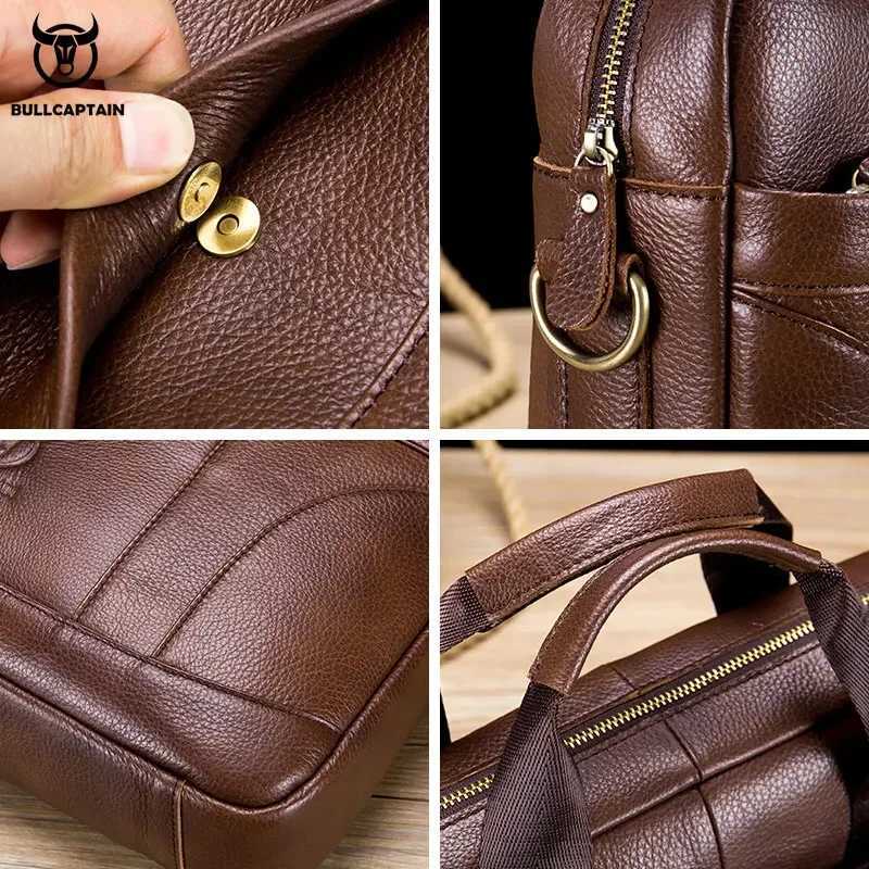 BULLCAPTAIN Mens Briefcase Mens Business Bags Can Be Used For 14-Inch Laptop Leather Shoulder Messenger Bags Office Handbag W250610