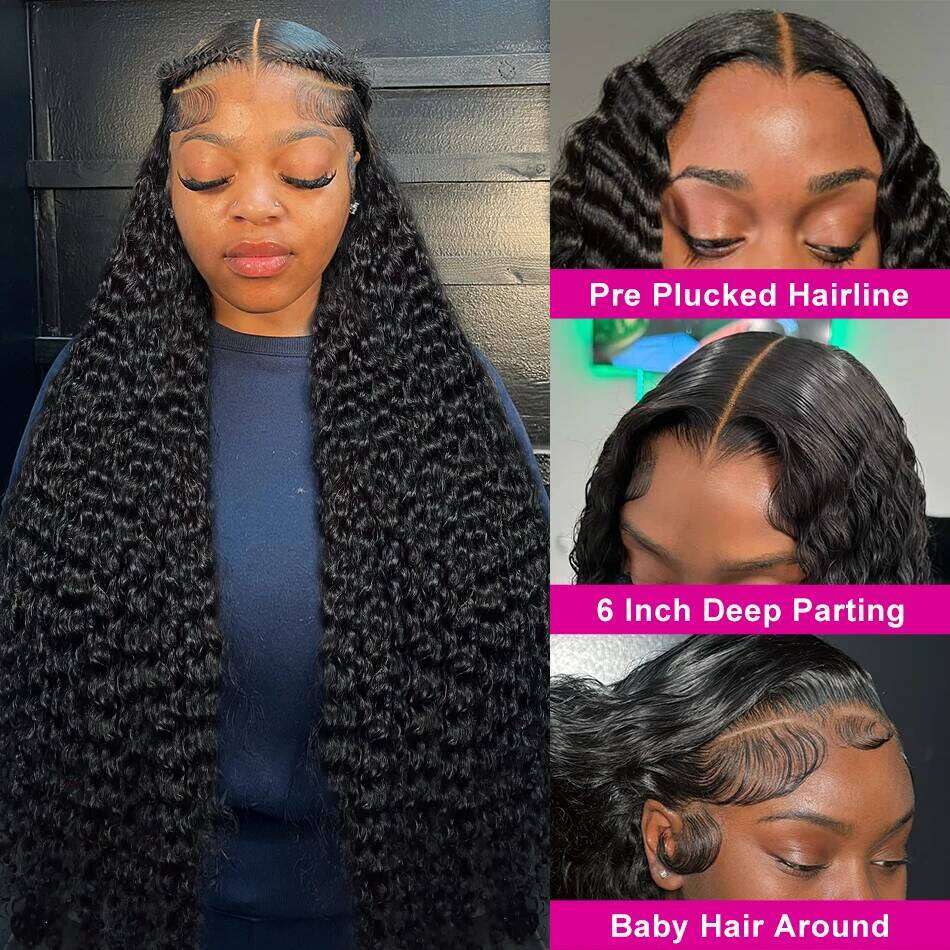 30 40 Inch Deep Wave 13x4 Front Human Hair 220 Density 13x6 HD Lace Frontal Curly 5x5 Glueless Closure Wig For Women