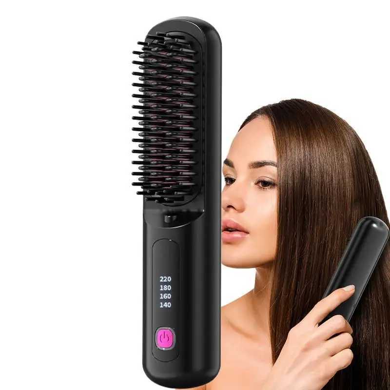 Cordless Hair Straightener Portable Straightening Comb 4 Levels Adjustable Rechargeable Fast Heating Straightener for Home W250610