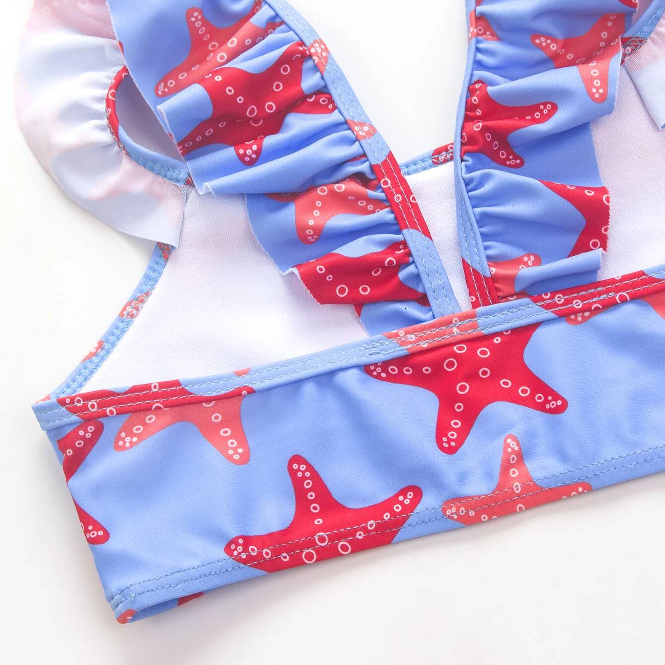 Ruffle Starfish Print Kids 2-Pieces Swimwear Swimsuit Summer Beach Girls Kid Bikini Set Outdoor Children Surf Bathing Suit