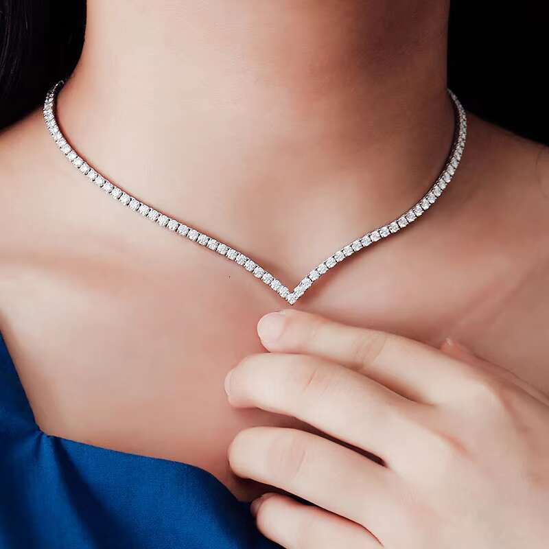Customize Tennis Necklace Chains for Women Men Iced Out Moissanite Diamond 925 Silver and Gold Silver Jewelry Necklace OACOCA