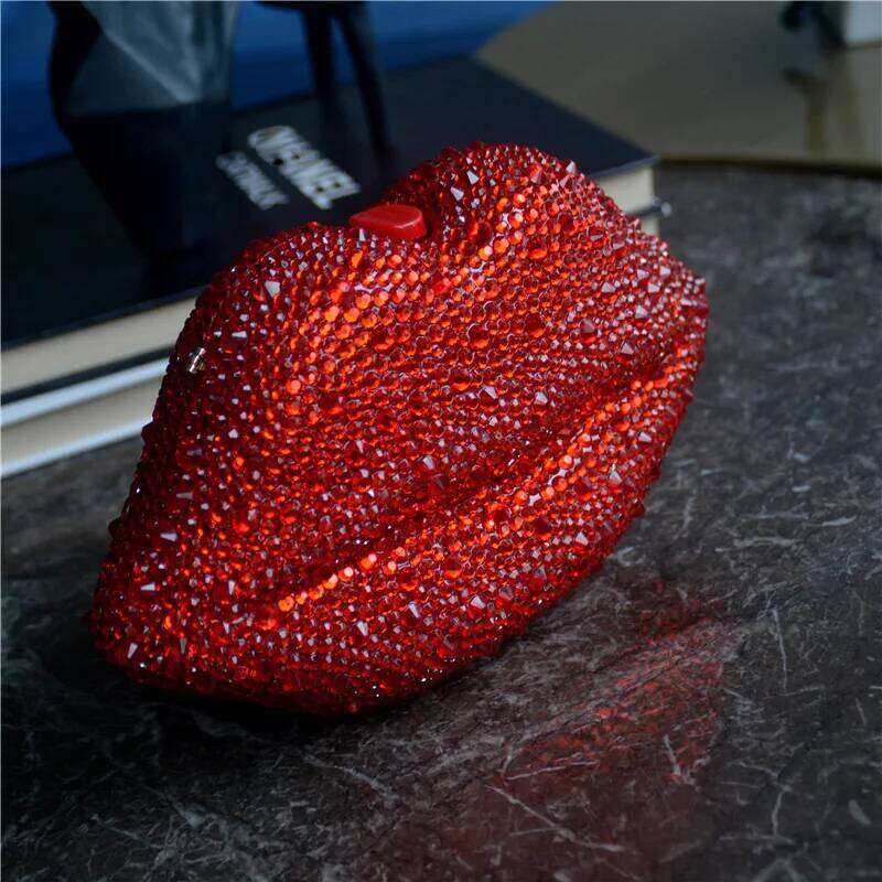 Evening Shape Purse Ladies Acrylic Chain Shoulder Women Red Lips Clutch Bag High Quality