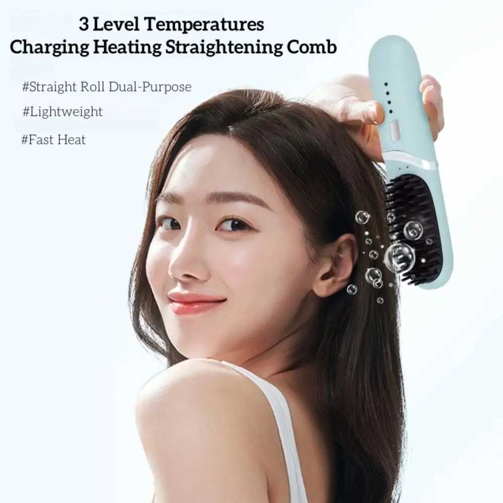Negative Ion Heating Straightening Comb Straight Roll Dual-Purpose Long Lasting Charging Straight Hair Comb Constant Temperature W250610