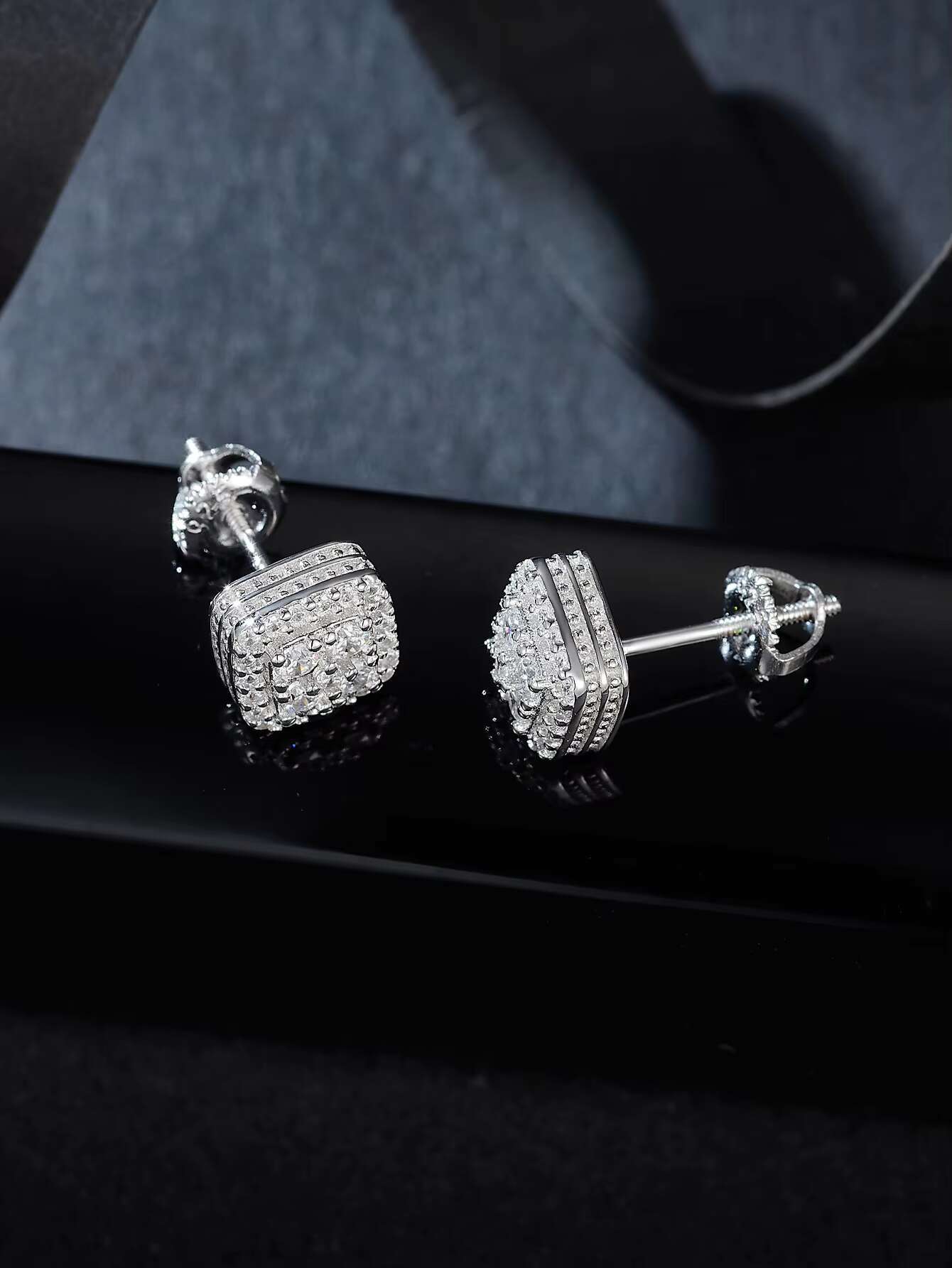 Fine Jewelry Screw Back Earring 925 Sterling Silver Full Pave Round Moissanite Stud Earrings for Women Men