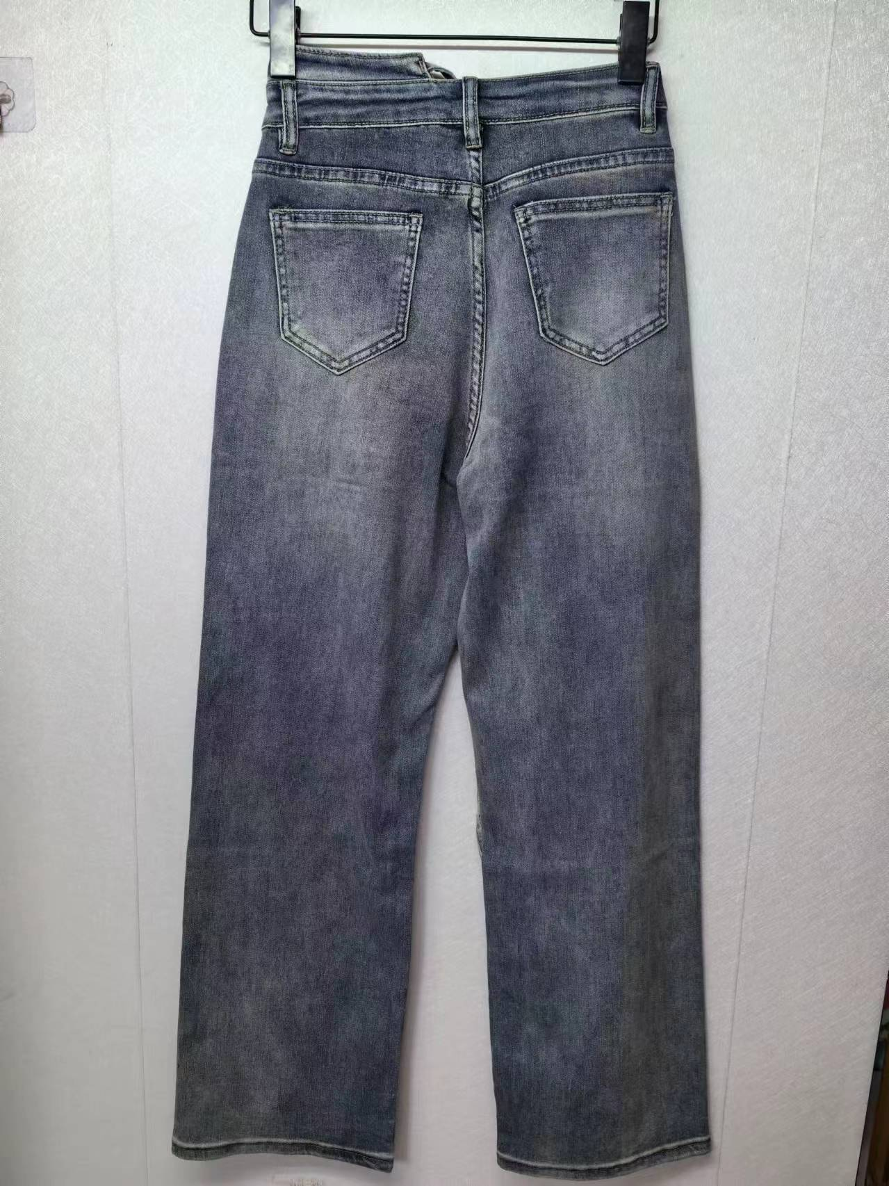 Vintage Washed Asymmetric Cropped Wide Leg Jeans - Factory Customized Wholesale Style 099