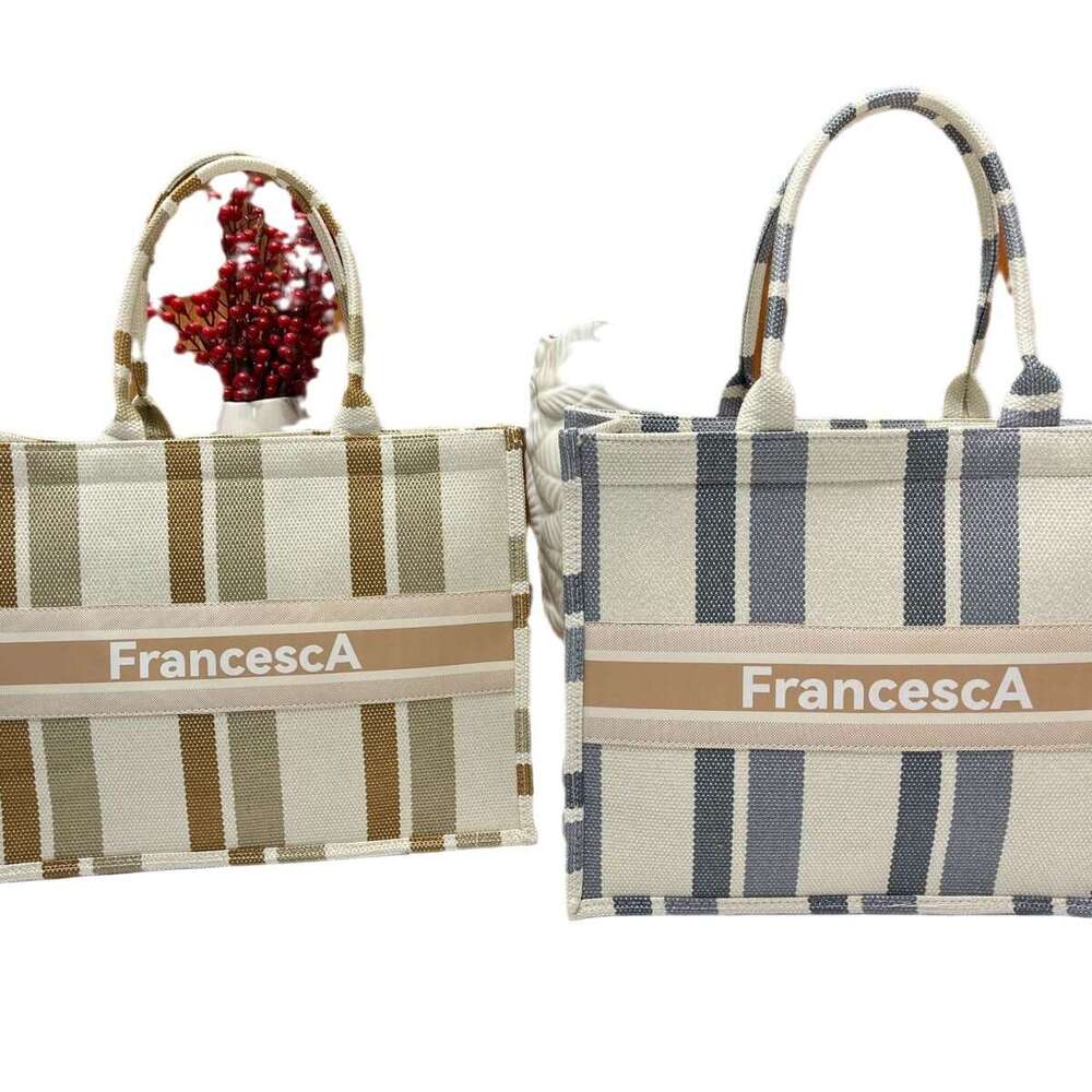 2024 New Canvas Embroidered Digital Print Student Large Capacity Tote Office Commute Striped Bag