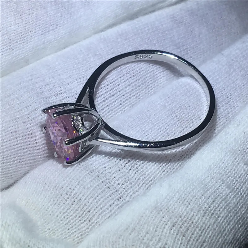Solitaire Pink Carbon Diamond Ring 100% Real 925 Sterling Silver Party Wedding Band Rings for Women Bridal Engagement Jewelry 250610