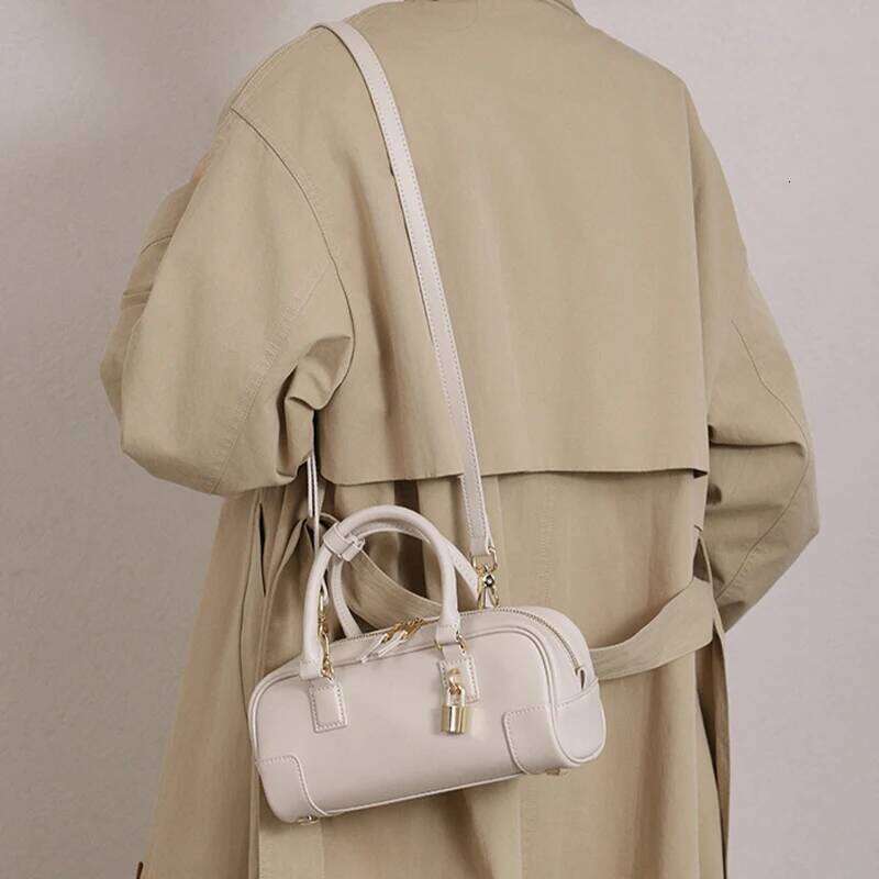Boston Handbag Women's Genuine Leather Small Square Metal Lock Design Fashion Crossbody For Ladies High-End Bag