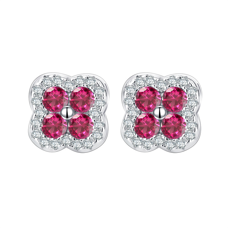 S925 Sterling Silver Floral Stud Earrings with Colorful Cubic Zirconia for Women - Vintage Inspired, High-Quality, Elegant Gift Jewelry