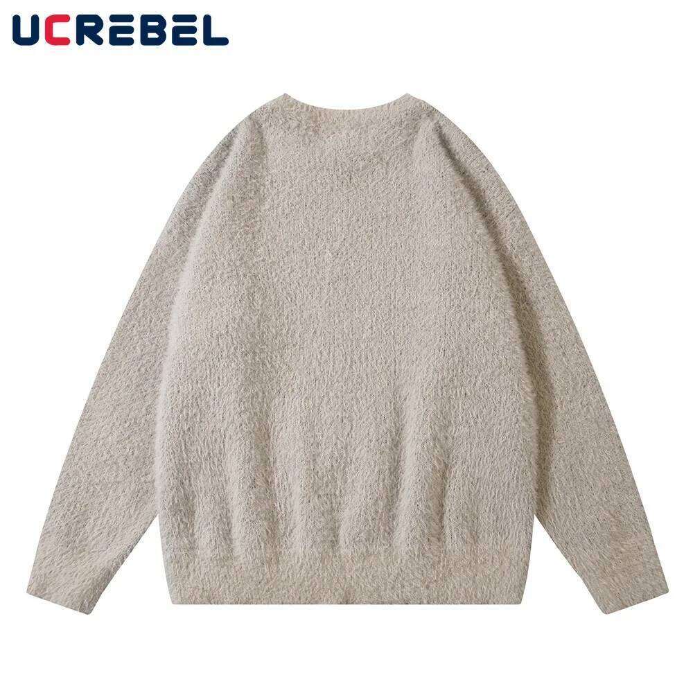 Jacquard Knitted Mens Autumn Winter Loose Casual Long Sleeve Sweater High Street Round Neck Pullover Men