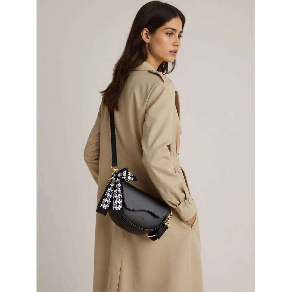 Designer Luxury Women's Small Crossbody With Flap And 2 Detachable Straps Compact Bow Scarf Handbag Shoulder Bag