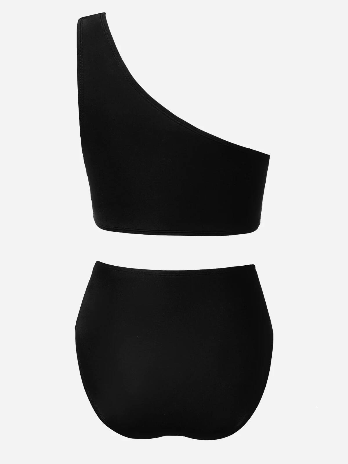 Cupshe Colorblock One Shoulder High Waisted Bikini Sets Swimsuit For Women Sexy Tank Top Two Pieces Swimwear Bathing Suit