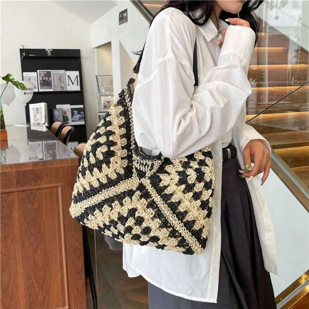 Trendy Summer Straw Crochet Leisure Beach Weave Shoulder Bag Casual Vacation Women's Handbags Travel