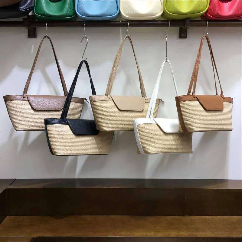Meet You Summer Trend Retro Straw Large Capacity Patchwork Leather Tote 2025 Female Bohemian Travel Beach Bag