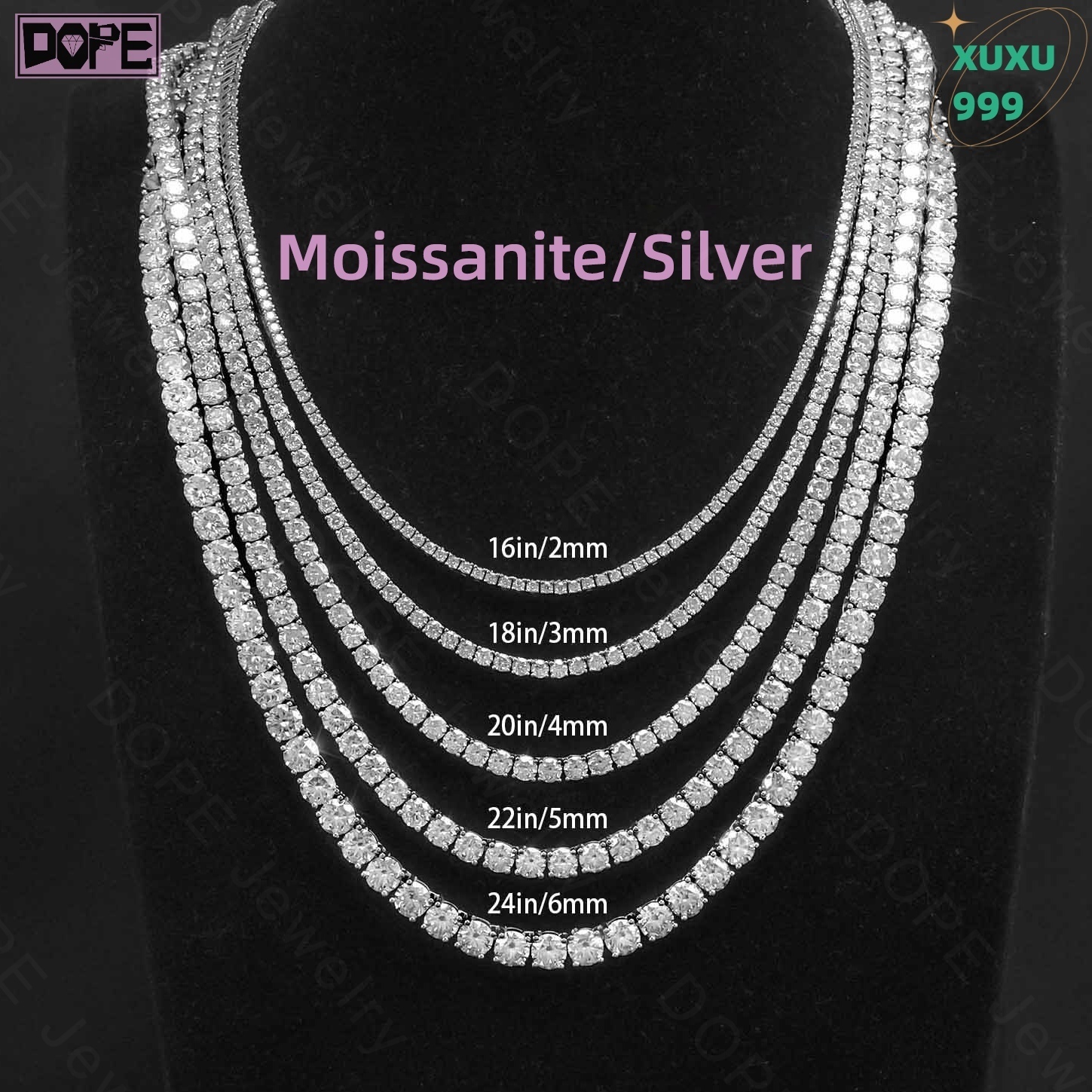 OACOCA GRA Certified 3mm 4mm 5mm 6mm Moissanite Chain 925 Silver Tennis Necklace VVS Moissanite Tennis Chain