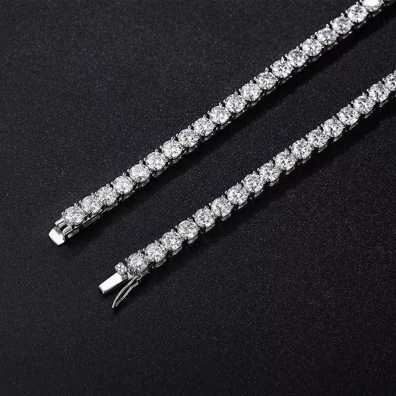 OACOCA Beauty 925 Sterling Silver 5MM Round Cut D Color VVS1 Classic Moissanite Tennis Necklace
